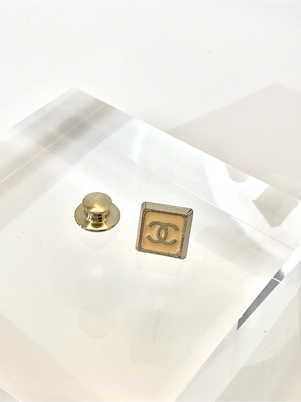 CHANEL Gold Square CC Logo Lapel Pin